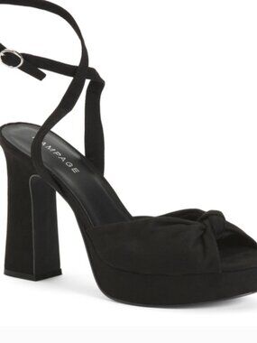 RAMPAGE Black DAYNA Knotted Platform Ankle Strap Heels